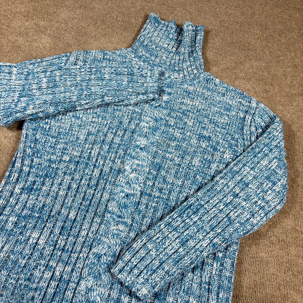 Basic Editions Sweater Womens Large Blue White Acrylic Cable Knit Turtleneck